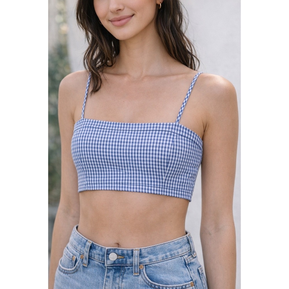 We The Free Free People Purple Gingham Bralette Crop Top‎ Smocked Size Large